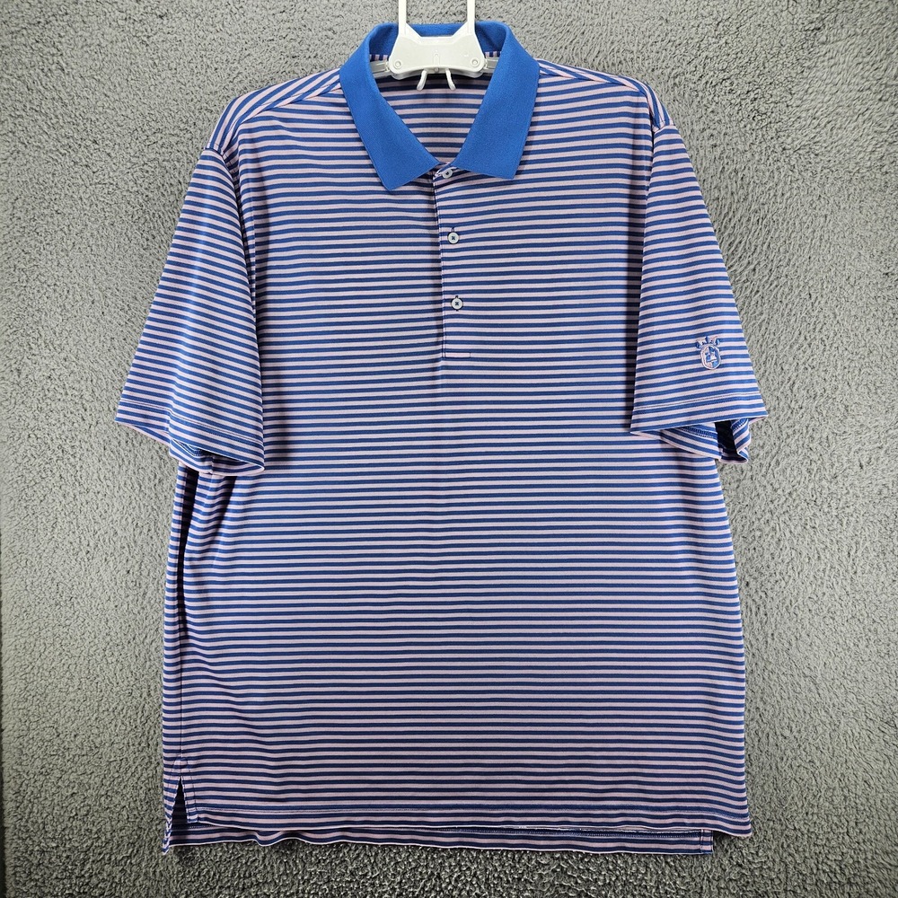 Fennec Men's XL Blue & Pink Striped Short Sleeve Golf Polo Size XL‎